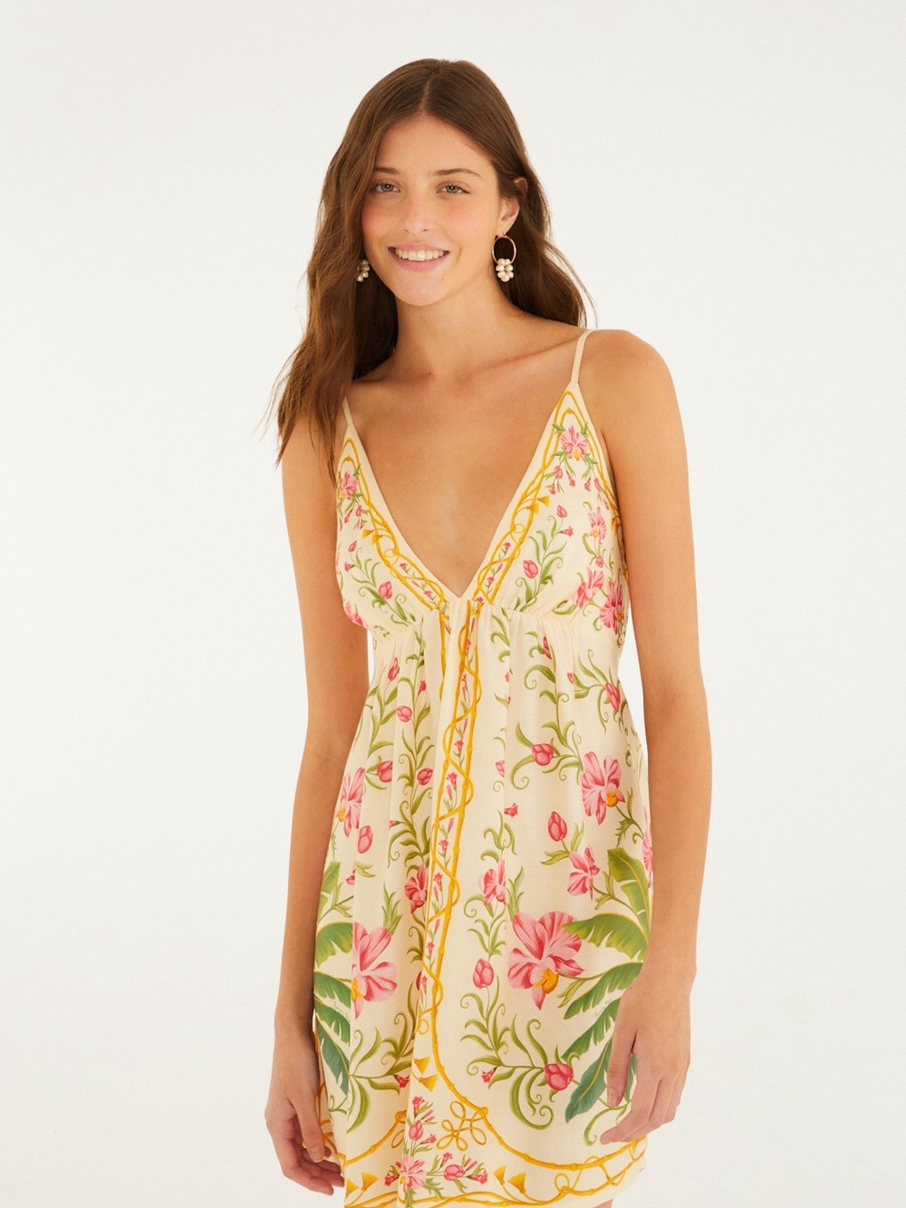 FARM Rio Cream Floral V-Neck Spaghetti-Strap Swim Coverup